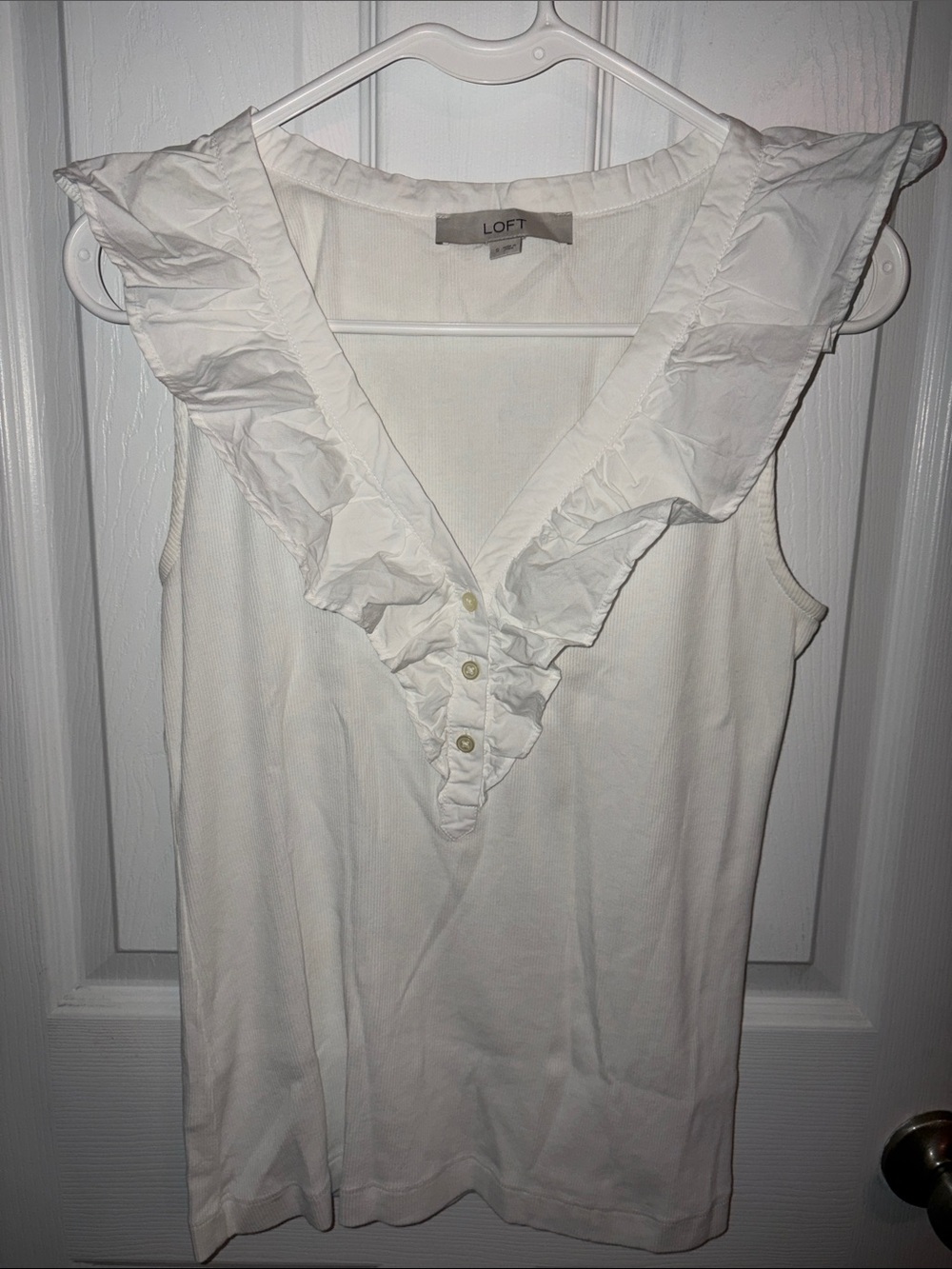 LOFT White Ruffle V-Neck Sleeveless Camisole